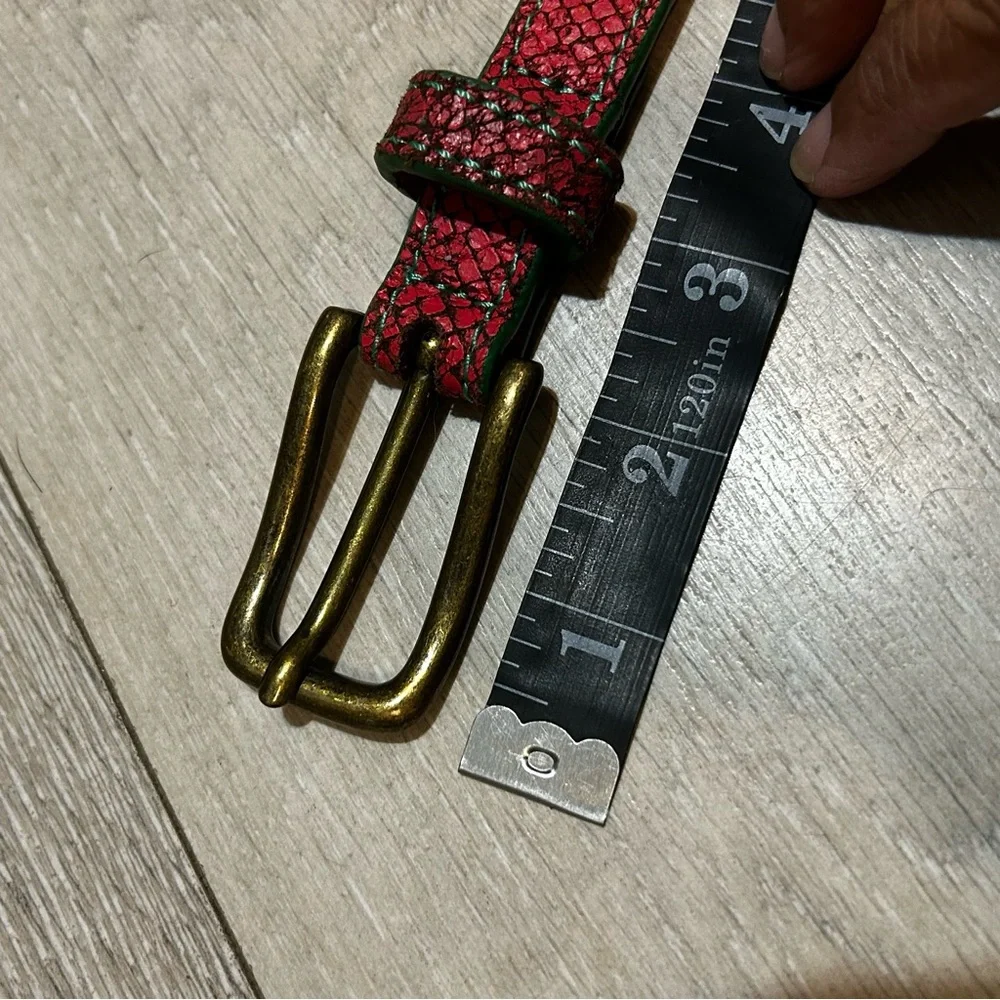 Liebeskind Berlin Coral Green Snake Embossed Leather Belt Brass Gold Buckle